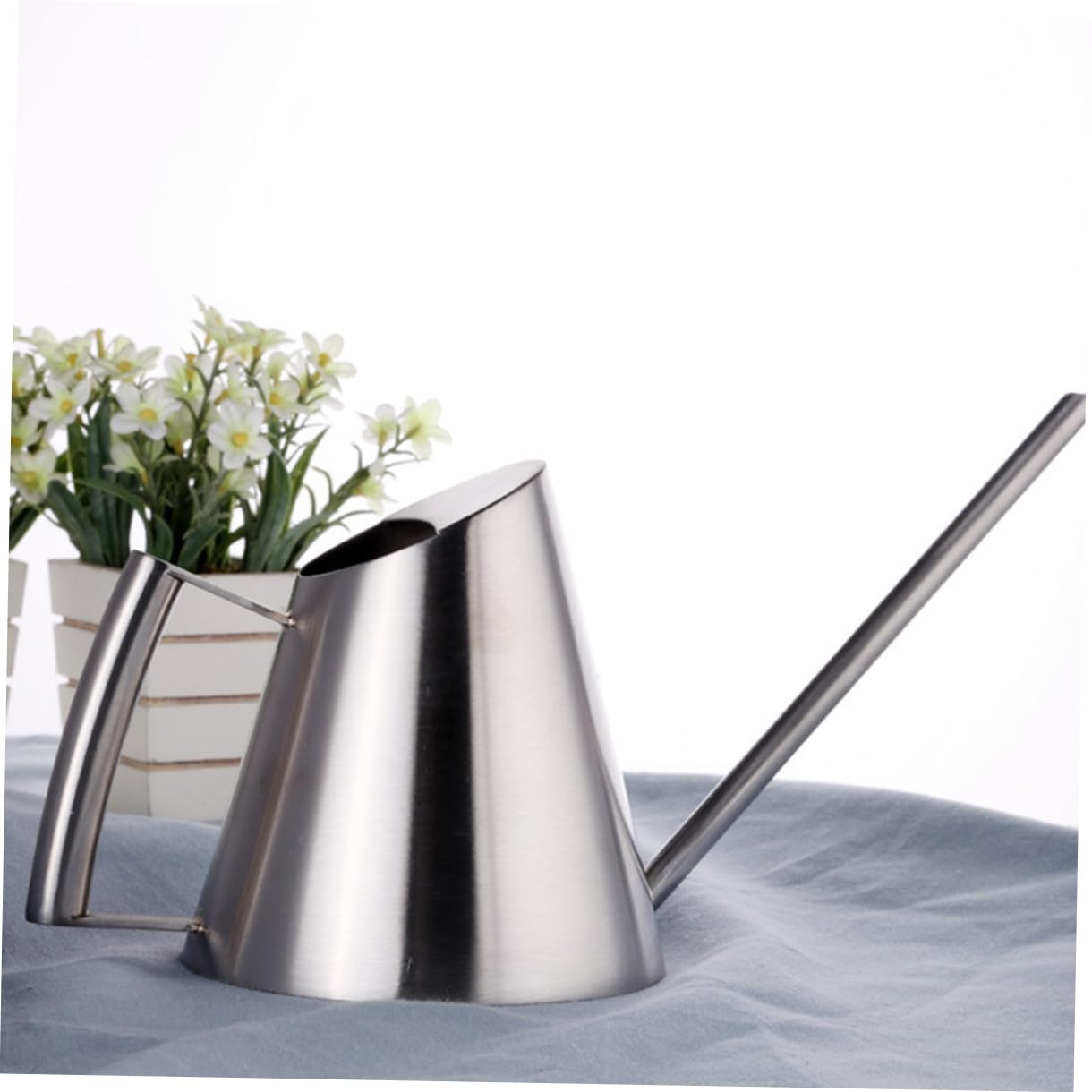 Annaffiatoio in Acciaio Inox da Giardino 400ml, Manico Ergonomico e Ampia Apertura, per Piante Sospese e Prato, Argento