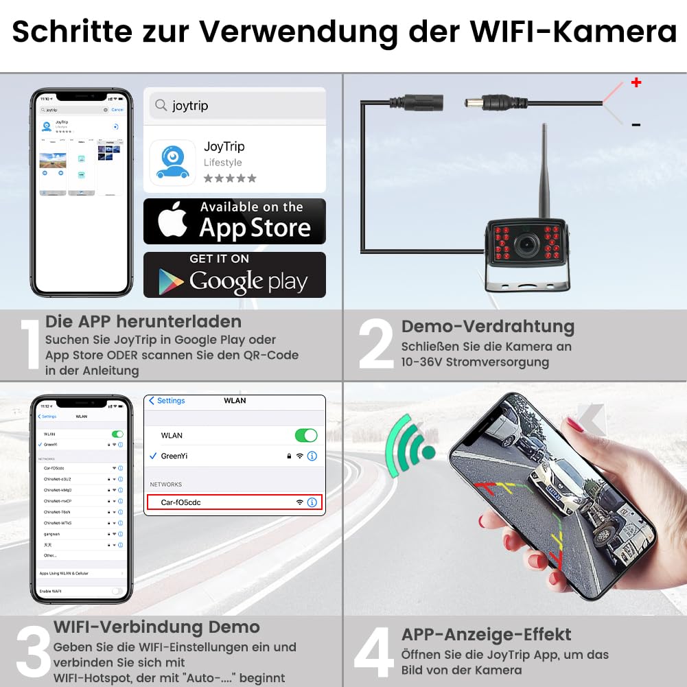 Caméra De Recul WiFi 5G 1080P - Pour Smartphone IPhone/Android/tablette, Angle 170°, étanche IP69K - Installation Simple, Application JoyTrip - 8