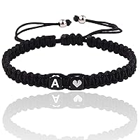 Vista 43 de Initial Bracelets for Women Teen Girls, Initial A-Z Heart Letter Charm Bracelets Handmade Adjustable Rope Bracelets for Mother's Day Graduation Black