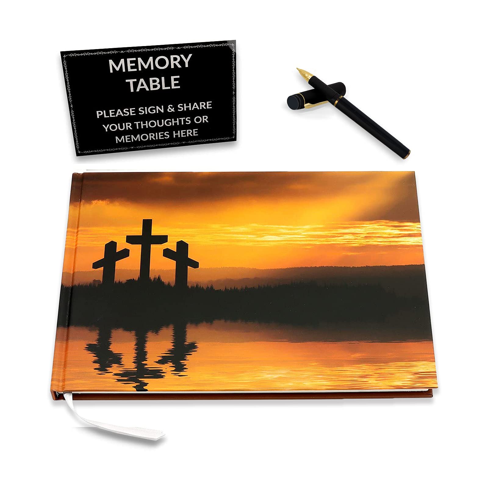 Oksoaeo Funeral Guest Book Set，Guest Book for Funeral 10.3"x7.8"，Memorial Service Guest Book ，Celebration of Life Guest Book with Memory Table Card & Premium Pen，in Loving Memory for 280 Guests.