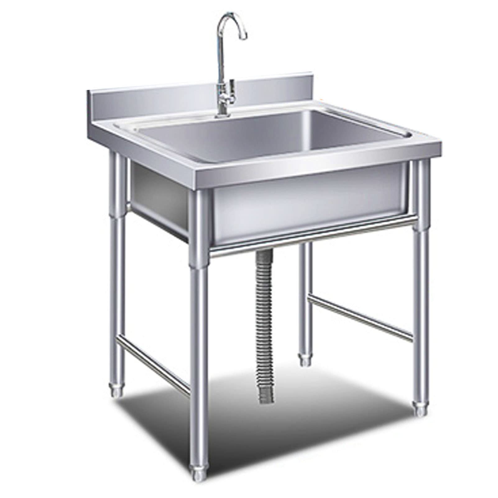 WDSOPK Stainless Steel Utility Sink Laundry Tub Single Bowl Commercial Restaurant Kitchen Sink Set with Faucet Ideal for Garage Restaurant Outdoor Use (60cm)