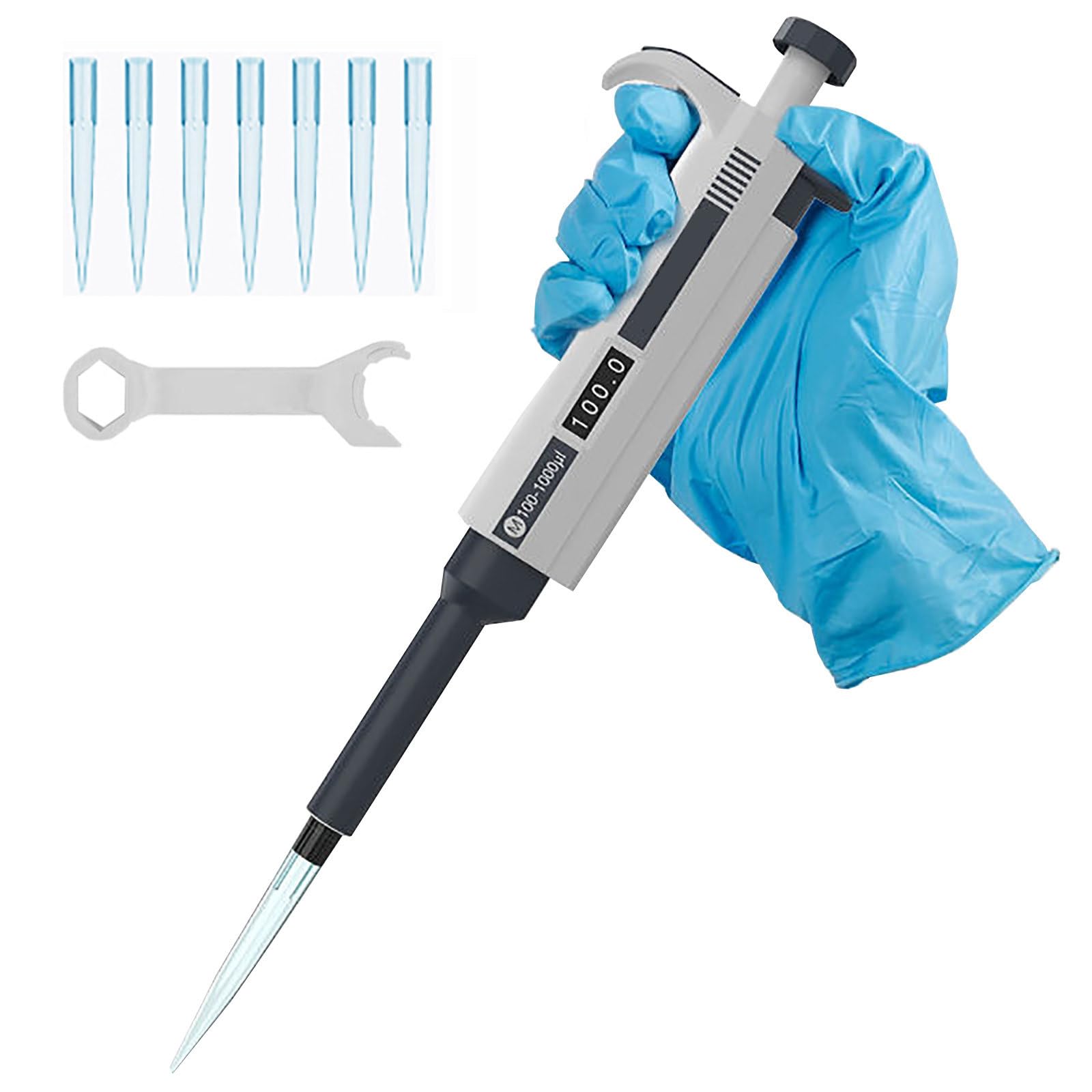 Micropipetta Digitale (0.1 μl-10 ml), Pipetta Monocanale, Alta Precisione/Senza Residui, per Laboratorio, Biologia, Fornita con Una Confezione di Puntali per Pipetta,10~100μl