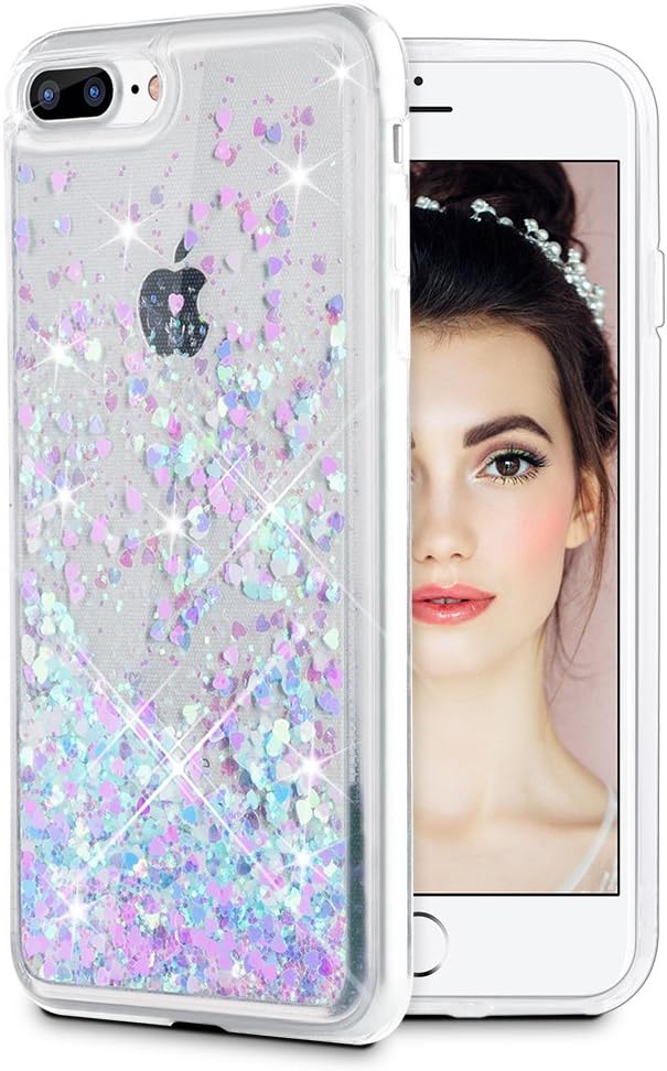 iPhone 7 Plus Case, Caka iPhone 7 Plus Glitter Case Flowing Liquid Floating Luxury Bling Glitter Sparkle Case for iPhone 7 Plus 8 Plus (Pink Blue)