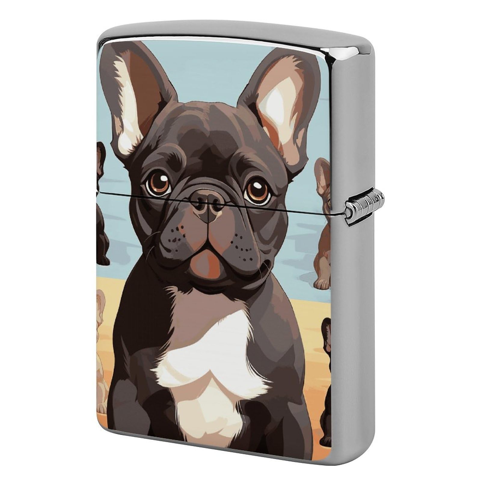 French Bulldog Dog Cute Lighter Case Cover Vintage Metal Lighter Sleeve Reusable Lighter Protective Cover Decorative Lighter Holder Birthday Gifts for Men Women