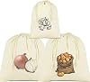 stonehill Potato, Onion and Garlic Storage Bag, Set of 3, Raw Cloth Fabric, Drawstring