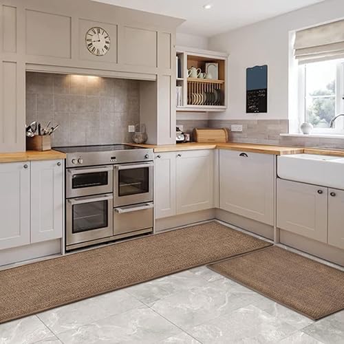 Miniatura 7 de Artoid Mode Juego de 2 alfombras y tapetes de cocina lavables, de goma antideslizante, absorbentes, para el piso delantero del fregadero, pasillo,