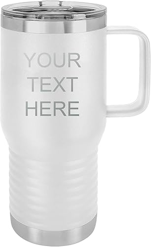 Miniatura 7 de Taza de café de acero inoxidable de 20 onzas con aislamiento de texto personalizado, con asa, tapa deslizante, personalizable (morado)