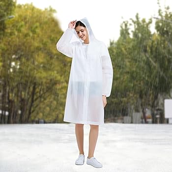 Bosdontek Rain Poncho For Adult, 2 Pcs Portable Waterproof Rain Ponchos For Women & Men, Reusable EVA Raincoat Ponchos With Hoods Emergency Rainwear For Festival, Traveling, Outdoor Activities, White