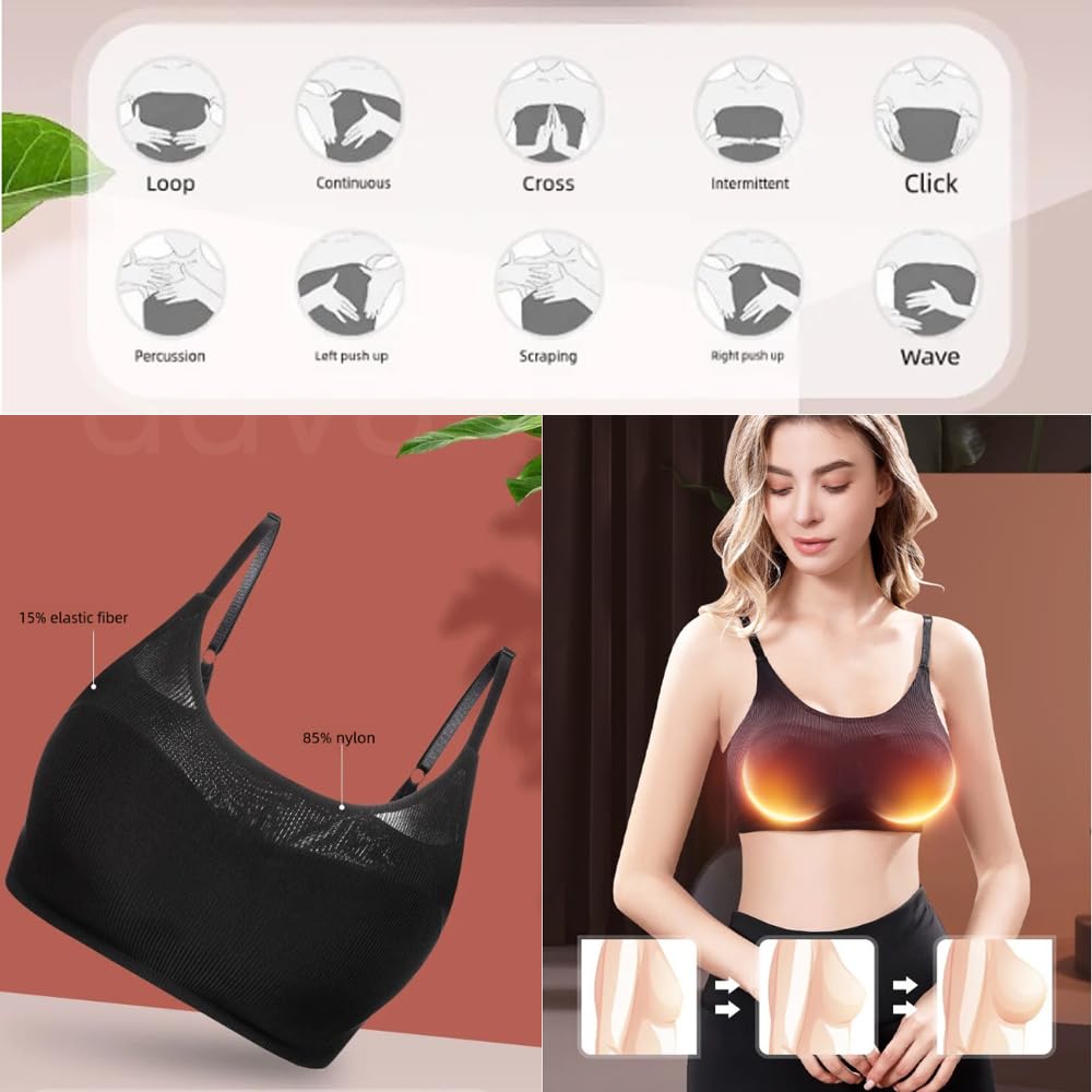 Masajeador de senos, masajeador eléctrico inalámbrico para mejorar los senos, cuidado de los senos portátil y prevención de enfermedades mamarias, desatasca los senos, con calefacción, 5 modos, ajuste