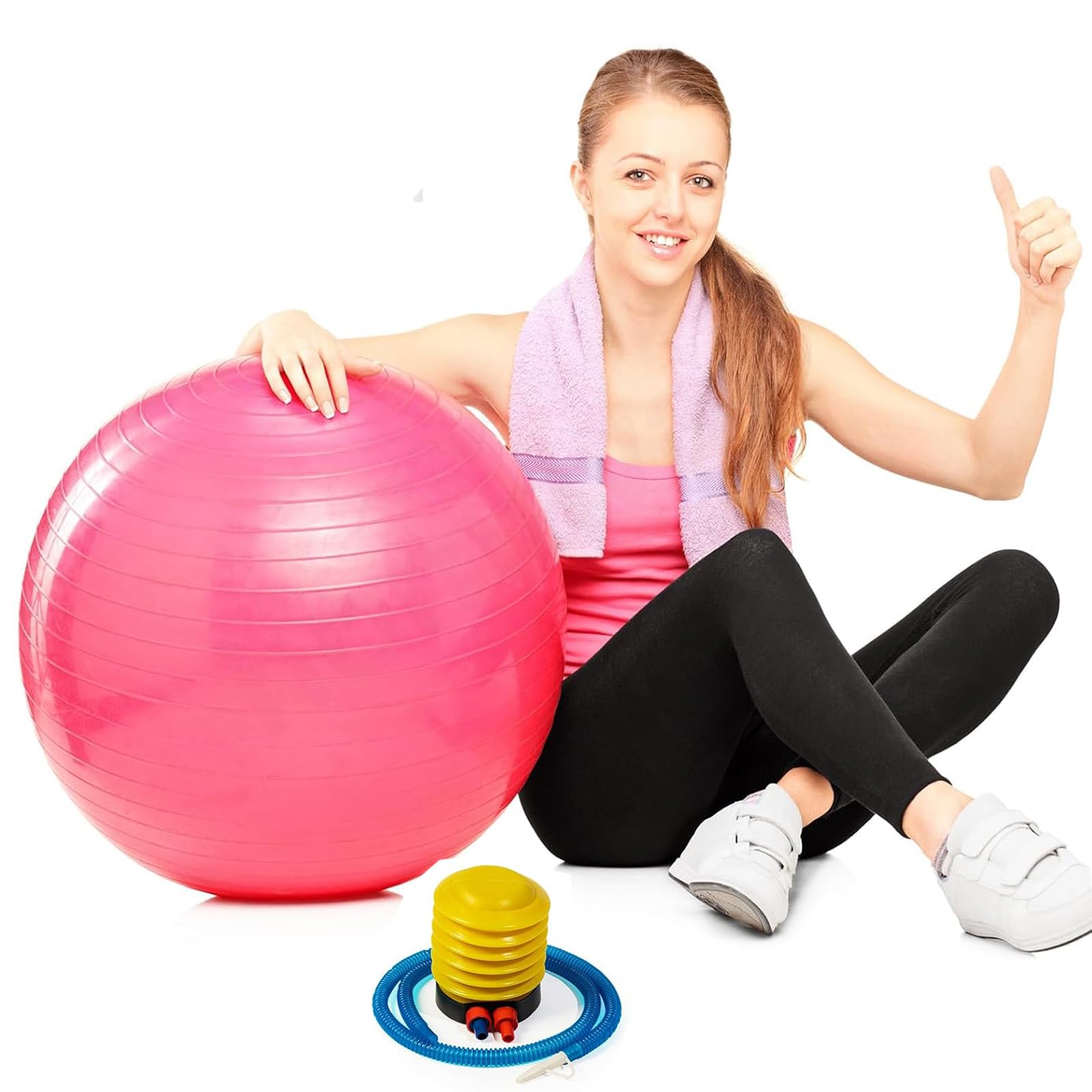 Gym Ball for Exercise with Foot Pump for Workout Yoga for Women and Men Swiss Ball for Balance Stability Training, Fitness, 65cm-Multicolor-image-45
