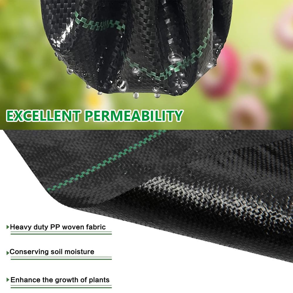 Petgrow 2M x 10M Membrane de contrôle des Mauvaises Herbes - Bâche de Protection Contre Les Mauvaises Herbes - Revêtement de Sol Robuste Noir - Tissu Respirant (2 m x 10m)