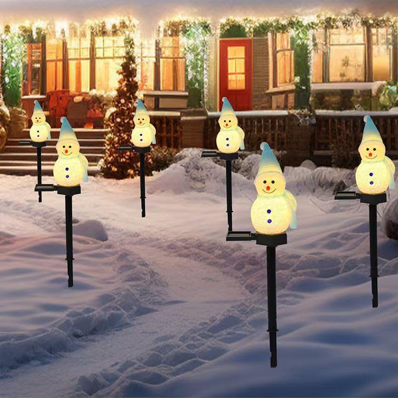 YZYOE 2 Pack LED solar powered rice grains snowman ground plug light,Christmas outdoor atmosphere decorative lamp - Image 3