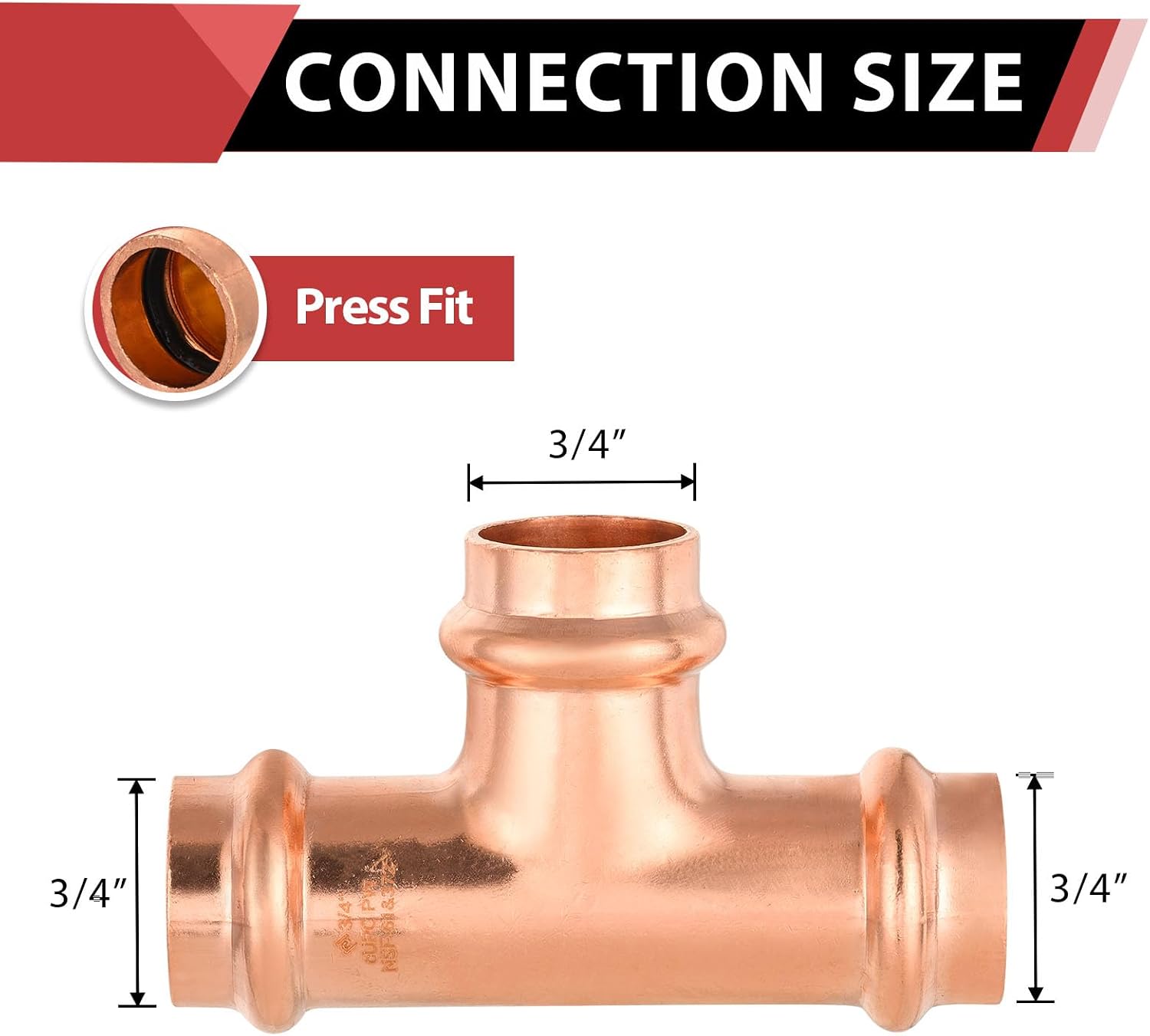 (Pack of 10) EFIELD 3/4" x 3/4" x 3/4" Copper Press Fit Tee Fitting For Copper Tube Connection, LBP Design,(PRESS016)