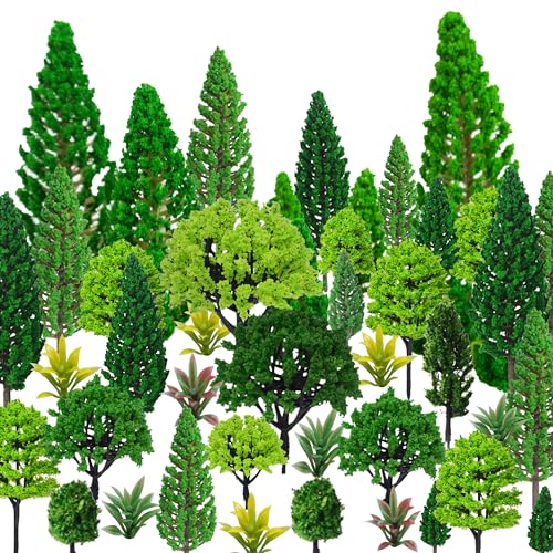 MOMOONNON Model Trees 1.1-5.1inch Mixed Diorama Green Model Trees Colorful Grass Architecture Mini Trees for Crafts Building Model Railway Scenery Landscape Supplies (Style 01)