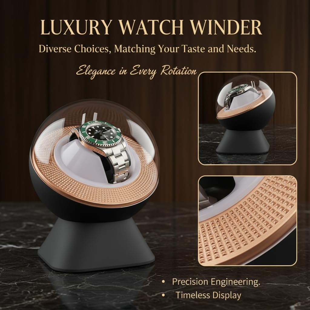 Ultra Quiet Single Watch Winder for Rolex with Ambient LED Lighting - Gift for Men, Automatic Watch Storage Box with One Watch Pillow, Whisper Quiet Motor for Mechanical Watches