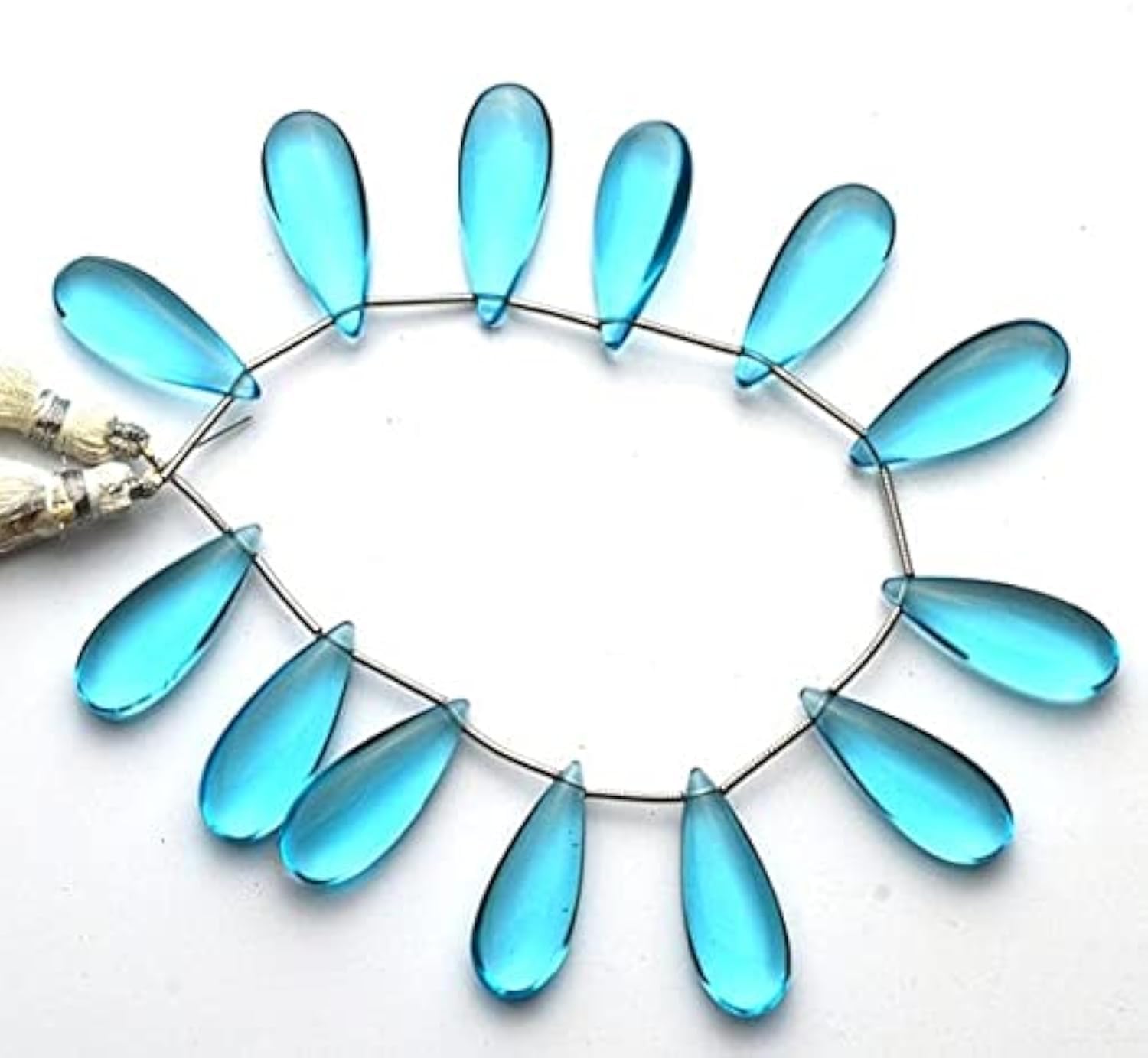 Quartz hydro bleu ciel en perles briolettes poire 10x25mm pour création de bijoux