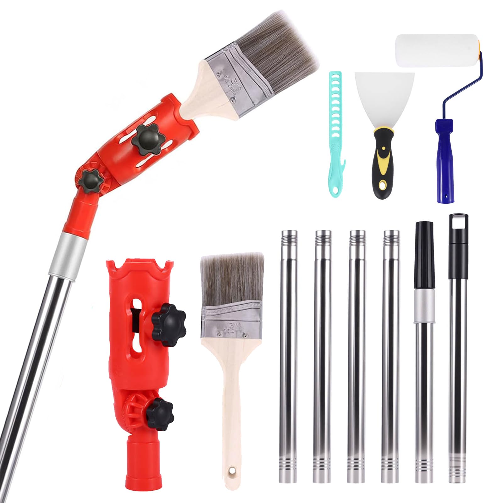 Multiangle Paint Brush Extender Holder,1.7M Extendable Paint Brush with Wallpaper Scraper,Paint Brush,Paint Brush Extender Tool, Paint Brush Extension Pole for Most Rollers Brushes for Ceiling