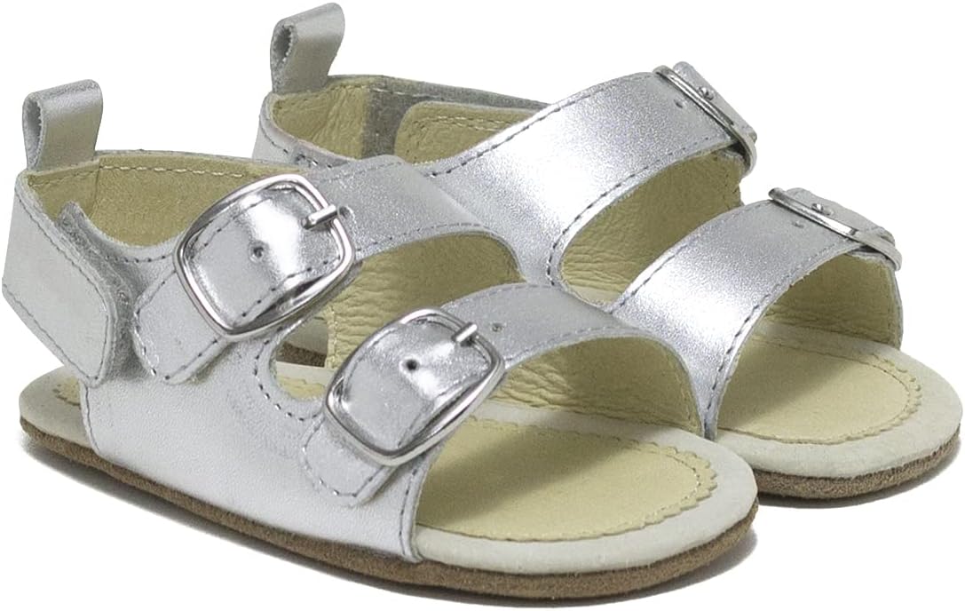 Robeez First Kicks Baby Girl and Unisex Sandals for Infant/Toddlers - Nakai Silver - 0-3 Months