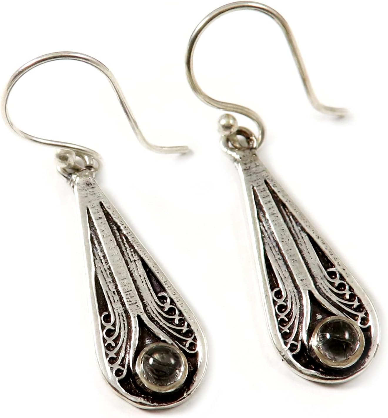 Goyal Exports Garnet Faceted Black Onyx Green Onyx Rutilated QuartzGemstone 925 Sterling Silver Drop Dangle Earring Handmade Jewelry SEG06