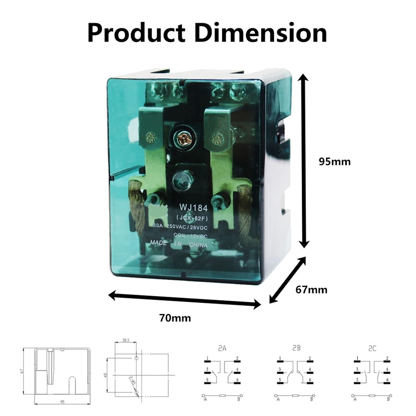 1Pcs JQX-62F-2Z Dpdt Relay 12v 24v 80A 120A High Power Relay