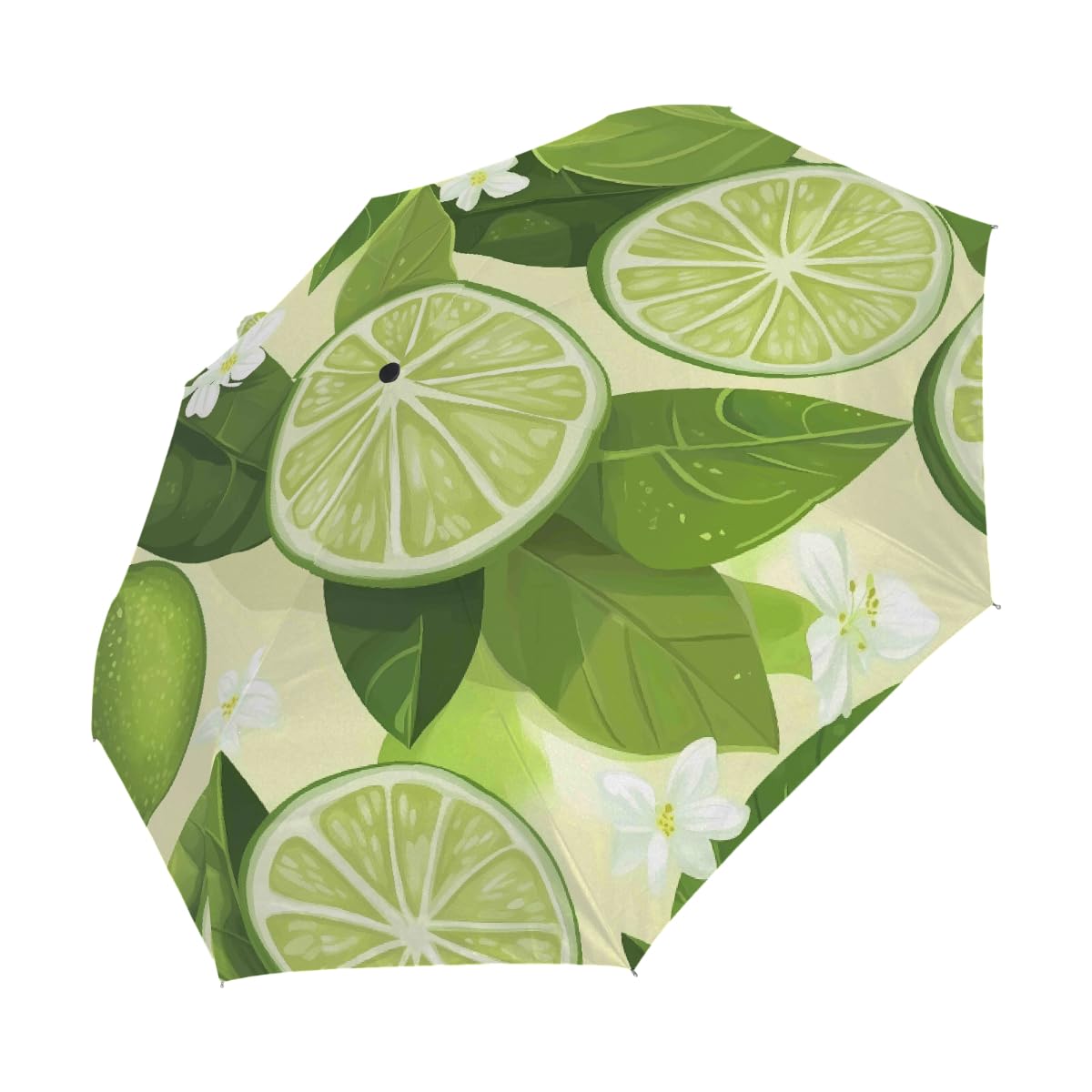 Ombrello da viaggio pieghevole con foglie di limone verde ombrello da viaggio compatto antivento impermeabile con protezione UV rivestimento nero leggero 8 coste portatile per pioggia sole