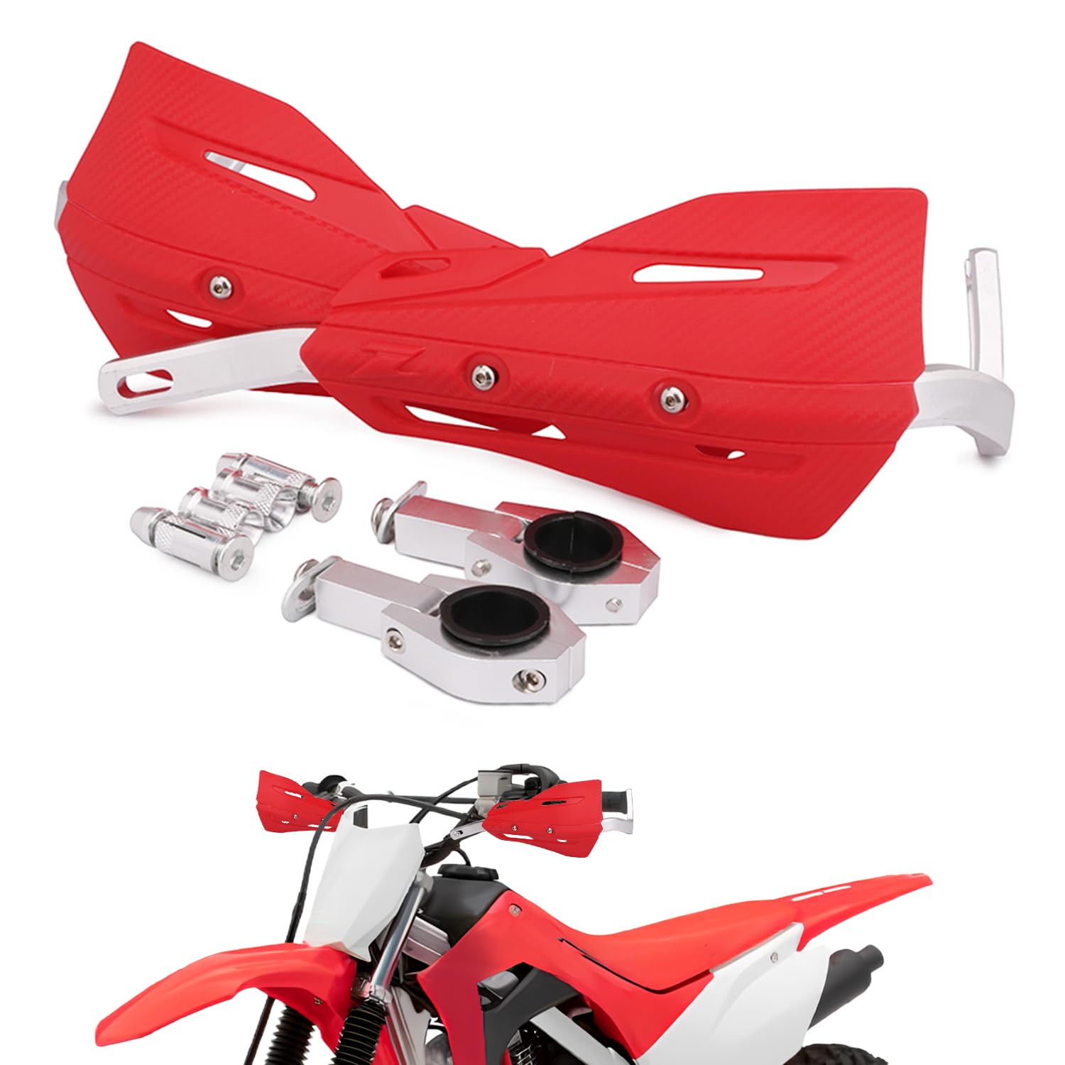 JFG RACING Dirt Bike Handguards,Motorcycle 7/8'' and 1 1/8'' Hand Guards Aluminum Universal for Dirt Pit Bike MX Motocross Supermoto Racing ATV Quad KAYO - Red