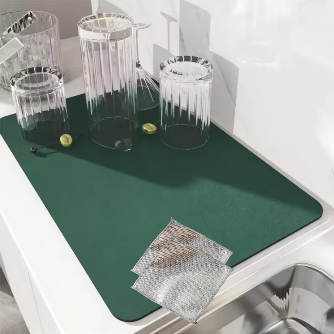 Suffix Retail ® - 1PCS Dish Drying Mat for Kitchen with 2 PCS Metal Mesh Dish Washing Cloth | Anti Slip Mat for Kitchen | Dry Mat for Kitchen Utensils | Kitchen Accessories Items (40CM X 60CM) (B0D6YDNQ7C) Amazon Price History, Amazon Price Tracker