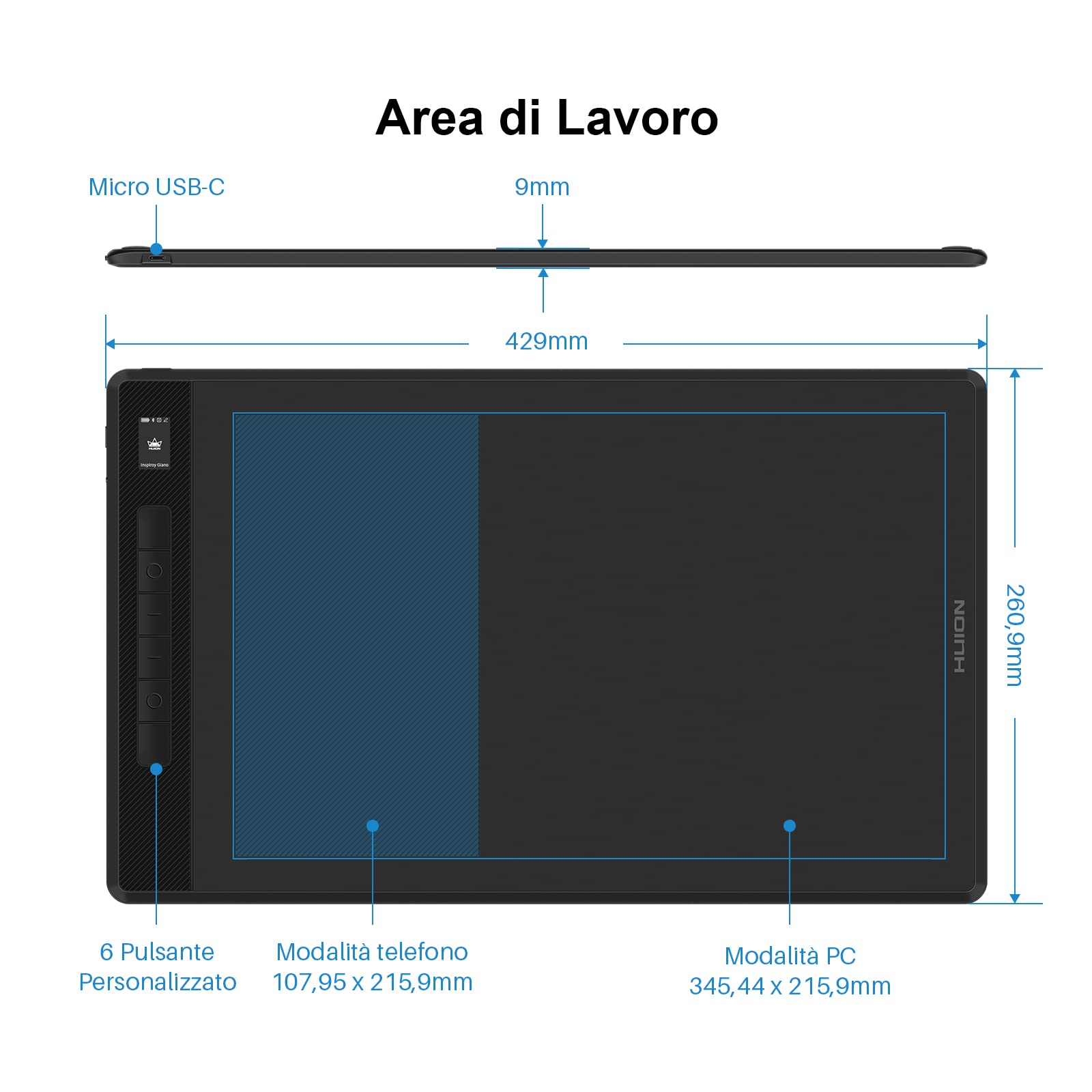 2022 HUION Inspiroy Giano Tavoletta Grafica G930L Bluetooth 5.0-Wireless Tavoletta da Disegno di Grandi Dimensioni con PW517, 6 Tasti Caldi Personalizzati, per Mac, Windows PC e Android