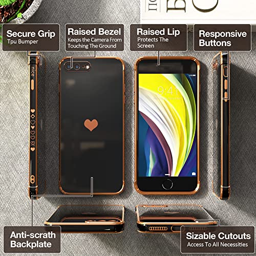 Peetep Iphone 8 Plus Case, Iphone 7 Plus Case For Girls Women,Luxury Slim Electroplate Edge Bumper Case With Full Camera Lens Protection Raised Reinforced Corners Soft Tpu Shockproof Cover,Black #TOP5