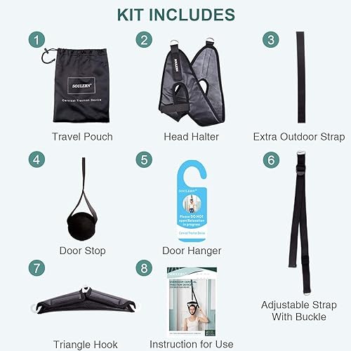 Miniatura 7 de soulern Dispositivo de tracción de cuello para uso doméstico, hamaca de cuello portátil para dolor de cuello, dispositivo de tracción cervical sobre