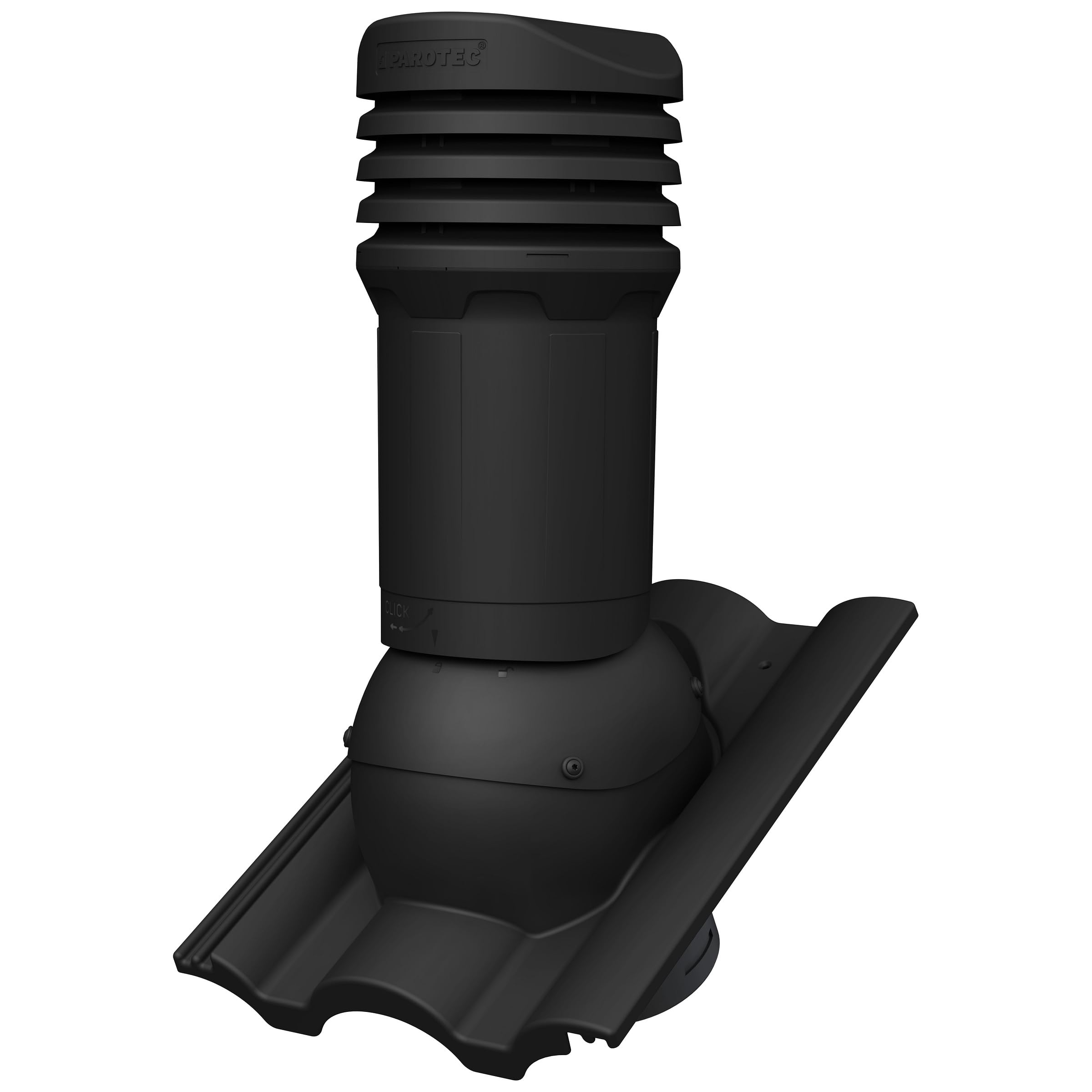 Parotec Chimenea de ventilación DN125 para BMI Cobert – Taunus tejas (RAL 9005 – Negro)
