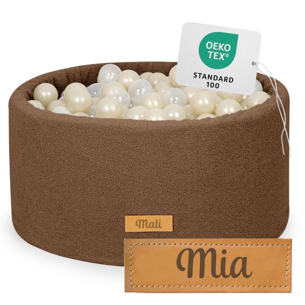 Flumi Personnalisé Piscine a Balle pour Bébé à partir de 1 an - Fosse à Boules pour Enfants 90x40cm - 200 Balles ∅ 7cm - Produit Européen - Oeko-TEX et CE Certifiée (Teddy Chocolat)