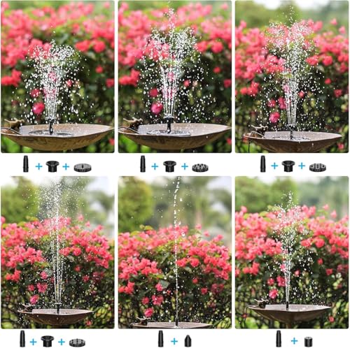 AISITIN 6.5W Solar Fountain Pump with1500mAh Battery Solar Water Pump Floating Fountain, 6 Nozzles, for Bird Bath, Fish Tank, Pond or Garden Decoration