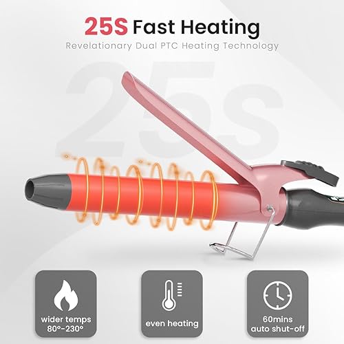 Miniatura 4 de Rizador de 1 14 pulgadas con revestimiento de cerámica, rizador de barril largo con pantalla LCD, rizador de varita con guante protector y 2 clips