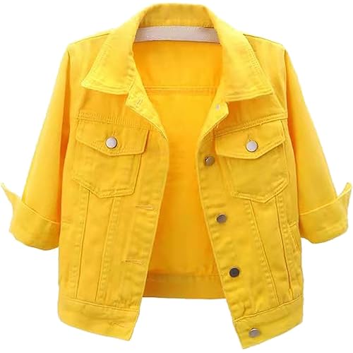 Denim Jacket for Women Plus Size 3/4 Sleeve Cropped Jean Jackets Fall Casual Lapel Button Down Short Trucker Coat