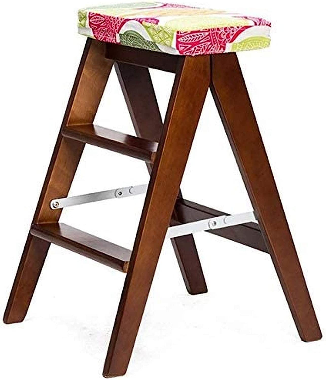Tabouret d'échelle en bois pliable escabeau 3 marches multifonction avec coussin OKUOKA