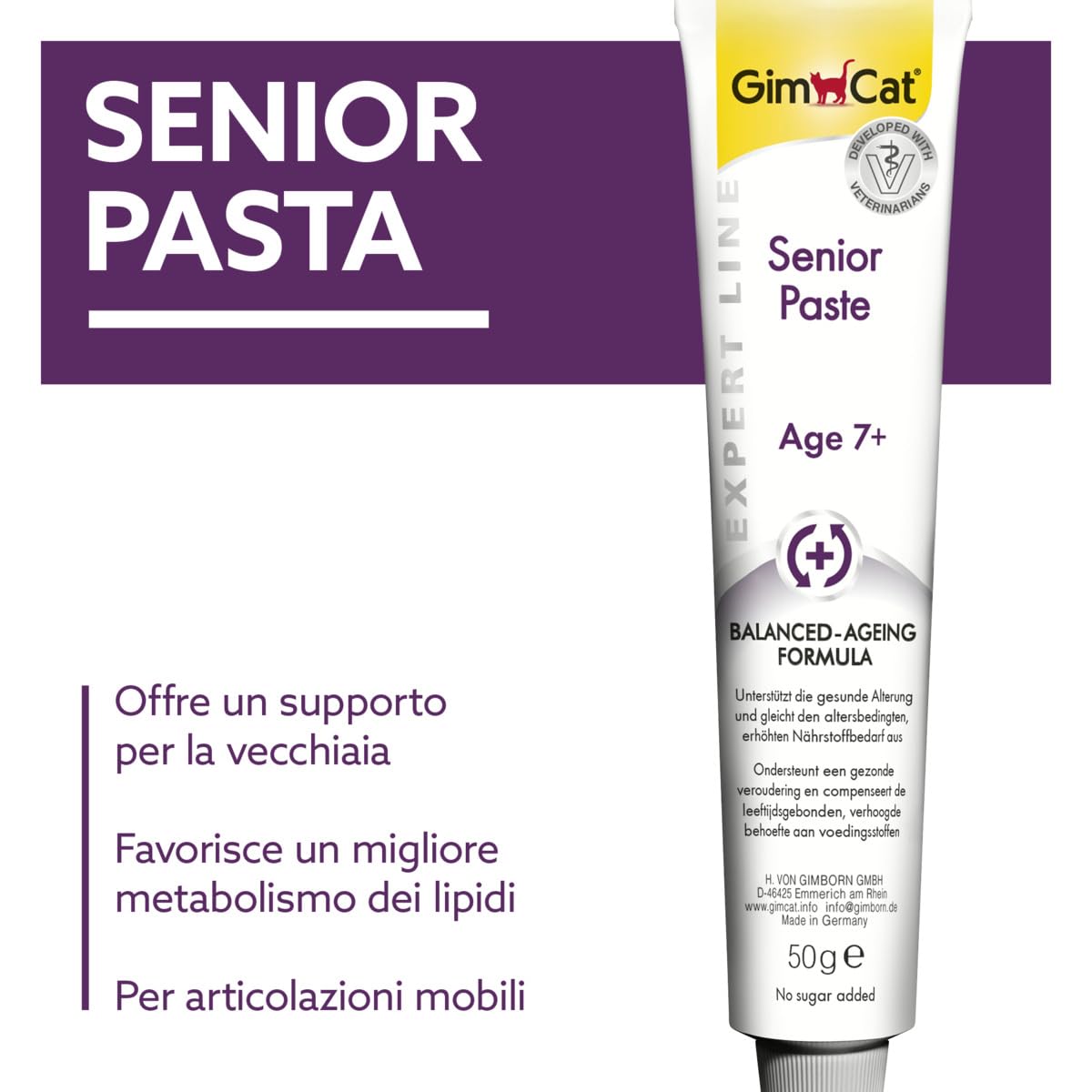 GimCat EXPERT LINE Senior Paste - Lo snack funzionale per gatti supporta l'invecchiamento sano dei gatti di età pari o superiore a 7 anni - 1 tubo