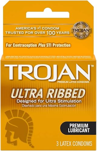 Trojan Preservativos de látex lubricados ultra acanalados, 3 unidades, paquete de 1