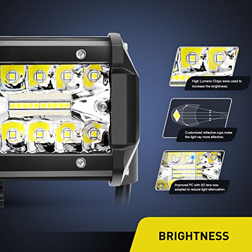Image of Nilight ZH303 2PCS 6.5 Inch 120W Spot & Flood Combo Driving 16AWG Wiring Harness for Led Work Light Triple Rows Off-Road Truck Car ATV SUV, 2 Years Warranty, White