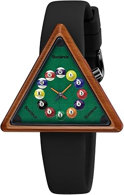 Billiards-Inspired Watch for Mens Women, Creative Analog Wrist Watch with Triangular Dial & Pool Ball Numbers, Japanese Quartz Movement, Silicone Strap, Unique Gift for Billiards Lovers