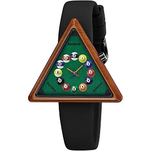 Billiards-Inspired Watch for Mens Women, Creative Analog Wrist Watch with Triangular Dial & Pool Ball Numbers, Japanese Quartz Movement, Silicone Strap, Unique Gift for Billiards Lovers