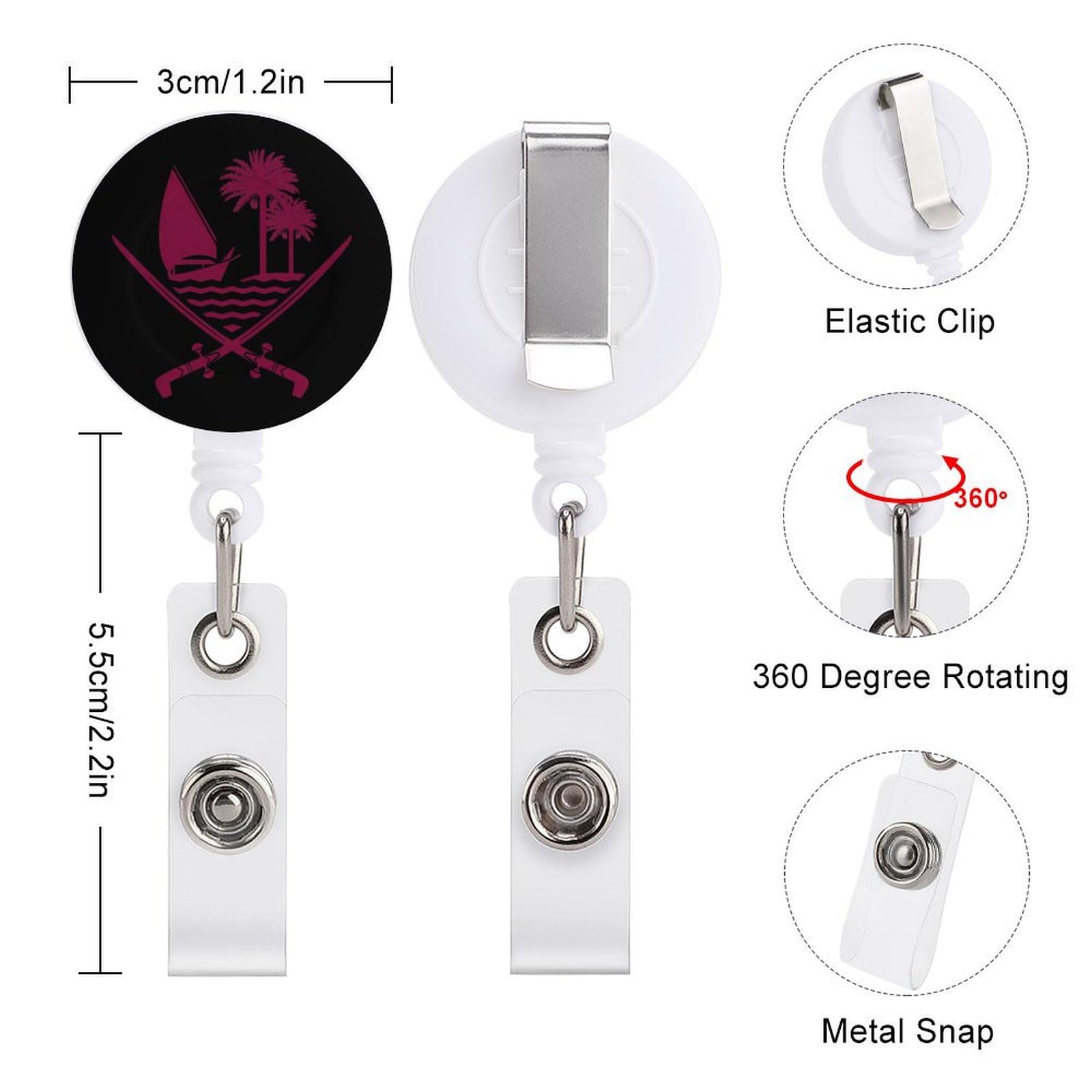 Emblem of Qatar Fashion Badge Holder PP Plastic Badge Reel Cute Retractable Buckle Badge Clip