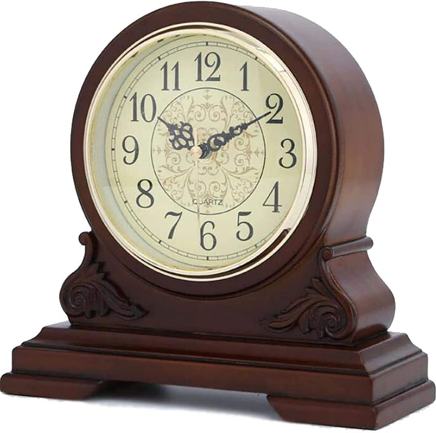 Mantel Clock Silent Decorative Wood Mantle Clock Battery Operated, Vintage Mantle Clock for Living Room Fireplace Office Kitchen Desk Shelf Home Décor Gift,