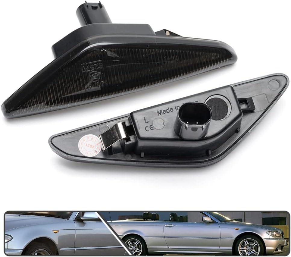 2Pcs Dynamic Blink Amber LED Side Marker Light For BMW 3 Series E46 Coupe Convertible LCI 323Ci 325Ci 328Ci 330Ci 2004-2006 Fender Turn Signal lights Smoked Lens