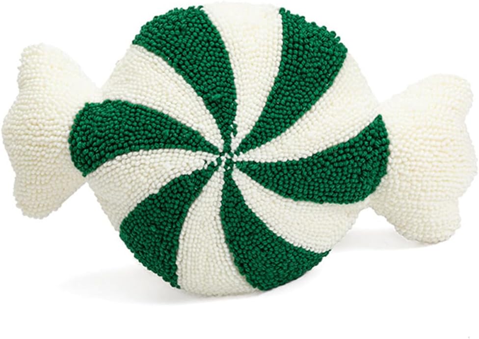 Christmas Decorative Festive Pillow Soft Spiral Candy Shaped Pillow Fluffy Plush Pillow for Home Party Decoration(Candy Green)