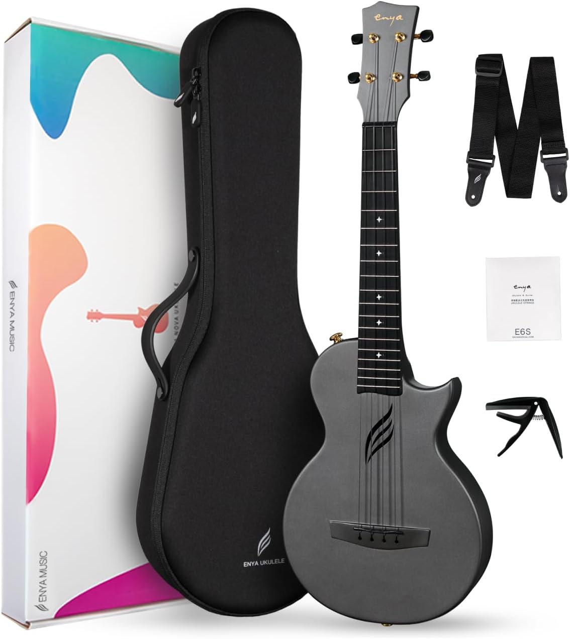 Enya NOVA U PRO 26-Inch Carbon Fiber Cutaway Tenor Ukulele, Black