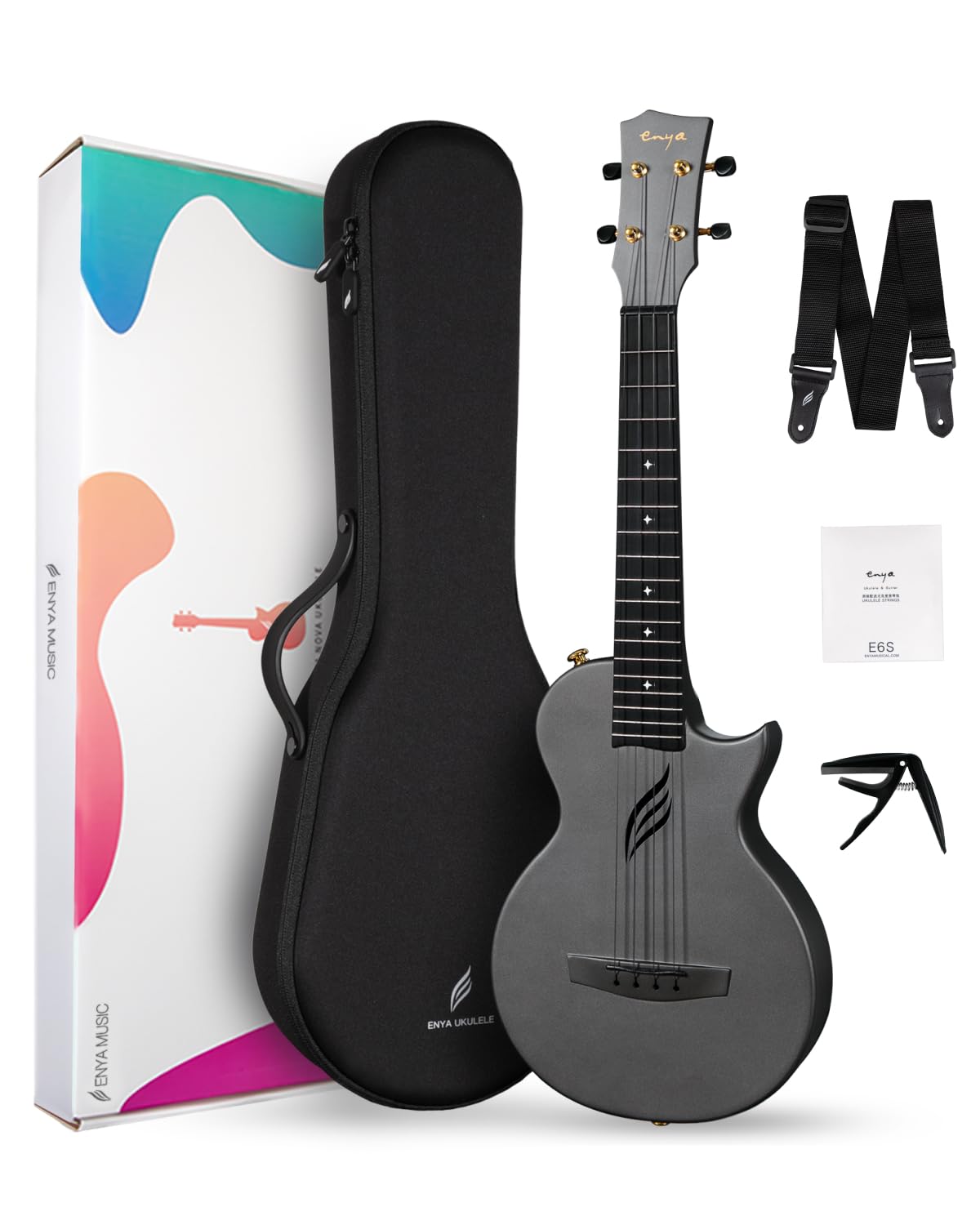 Enya NOVA U PRO 26-Inch Carbon Fiber Cutaway Tenor Ukulele, Black