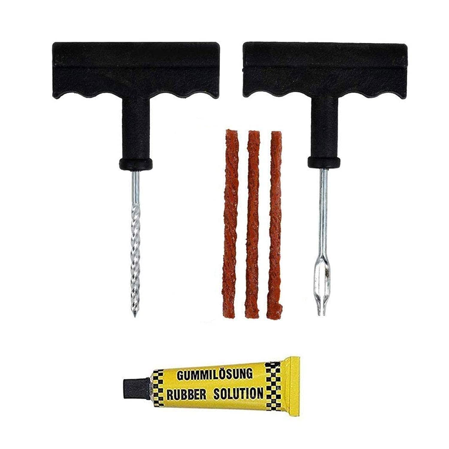 SEASPIRIT Tubeless Tyre Puncture Repair Kit with Emergency Brown Puncher Seal Strips (T-Handle Plugger + Rubber Solution + 3 Seal Strips) for Hero Achiever