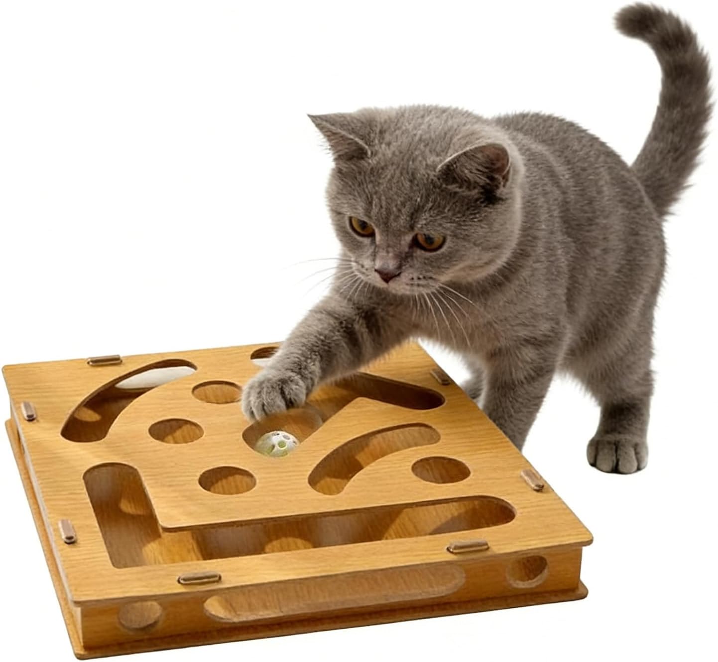 Cat Claw Care Box - Interactive Toy Alternative to Claw Scissors - Wooden Cat Scratcher Box Puzzle Games, Mental Stimulation Play Against Boredom for Kittens and Kittens