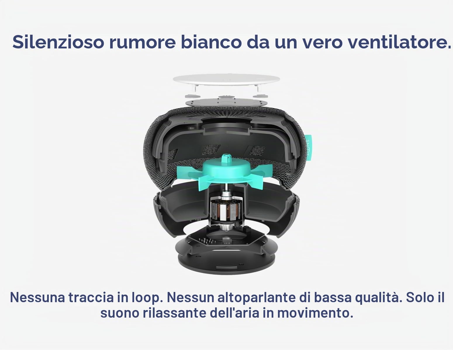 Snooz White Noise Sound Machine - Dispositivo per suoni di rumore bianco senza loop, telecomando basato su app, spegnimento con timer e luce notturna